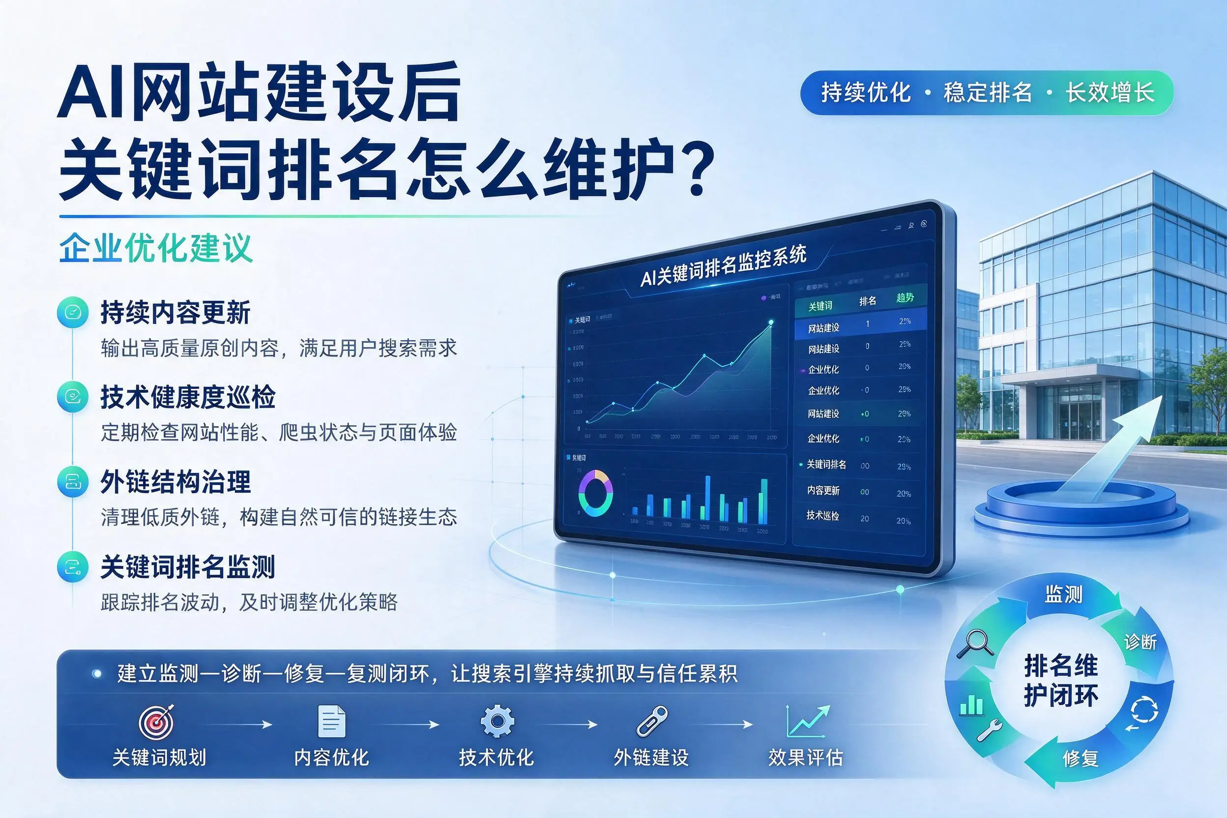 AI网站建设后关键词排名怎么维护？泸州企业优化建议