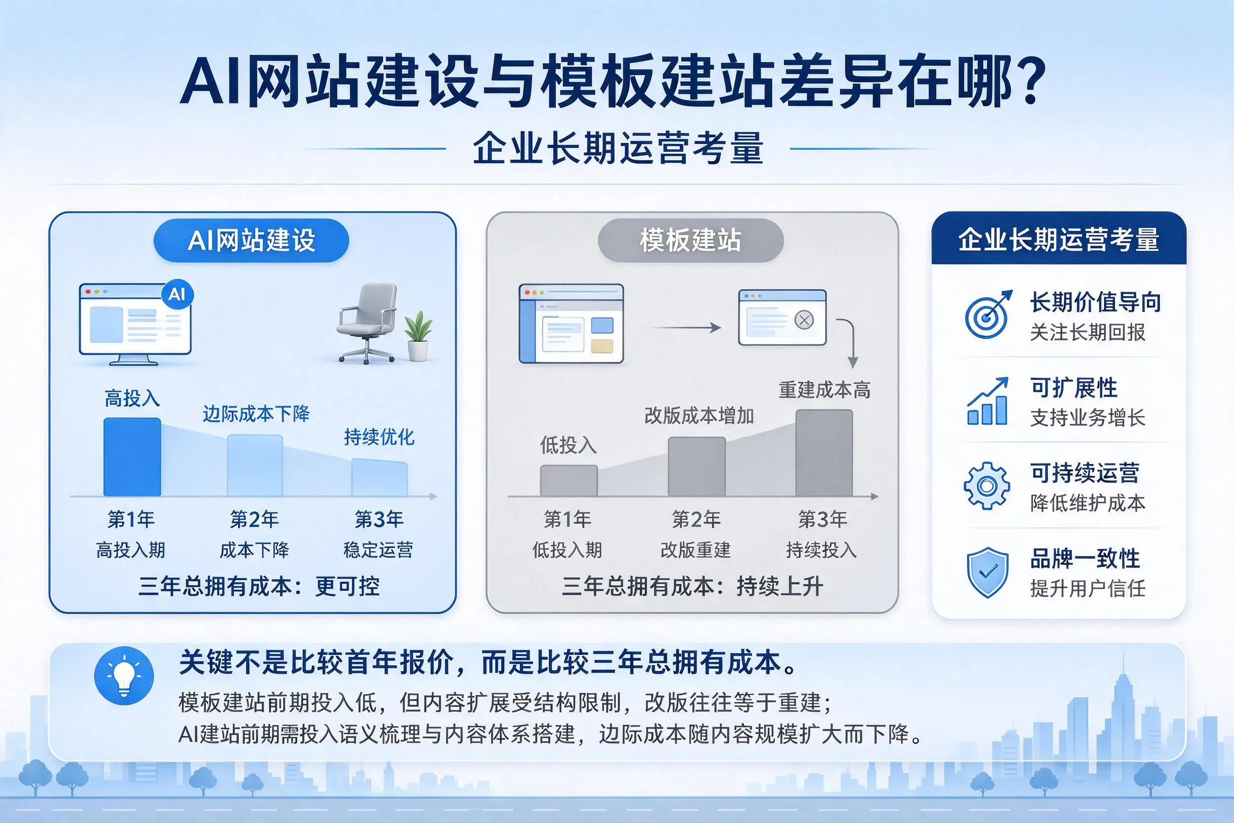 AI网站建设与模板建站差异在哪？泸州企业长期运营考量