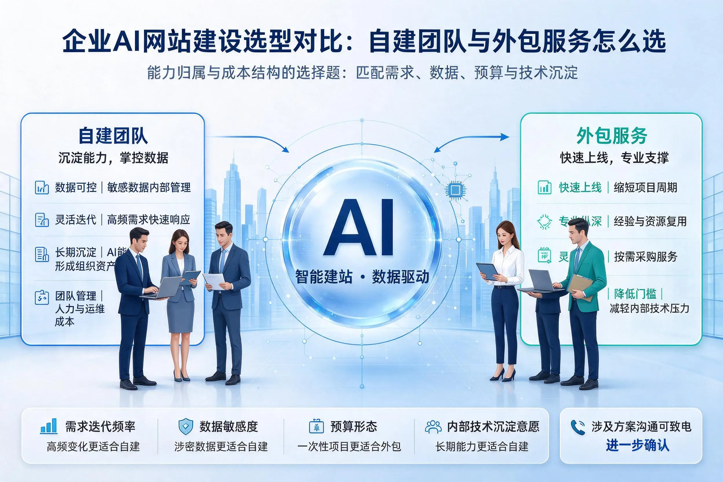 泸州企业AI网站建设选型对比：自建团队与外包服务怎么选