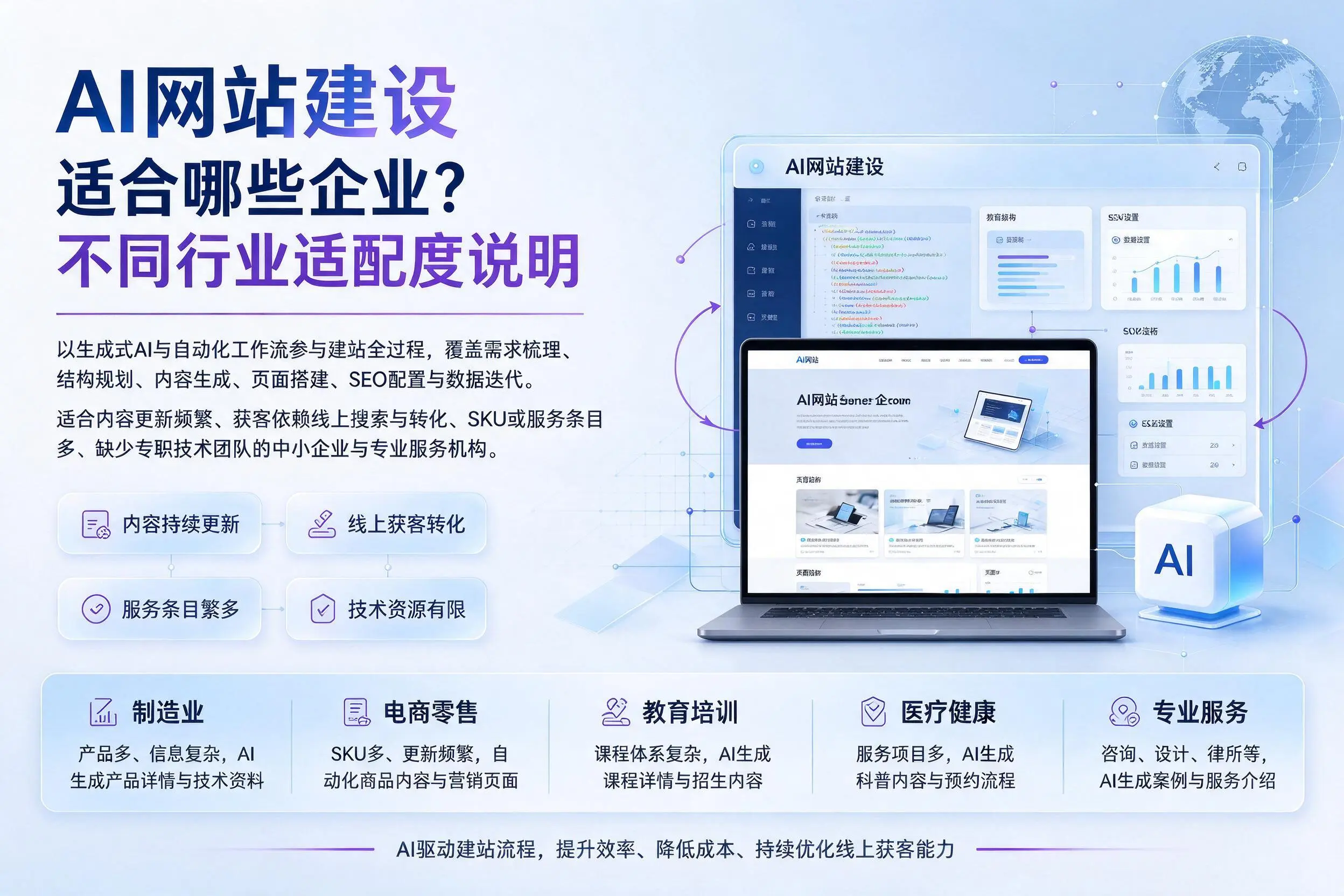 AI网站建设适合哪些企业?泸州不同行业适配度说明